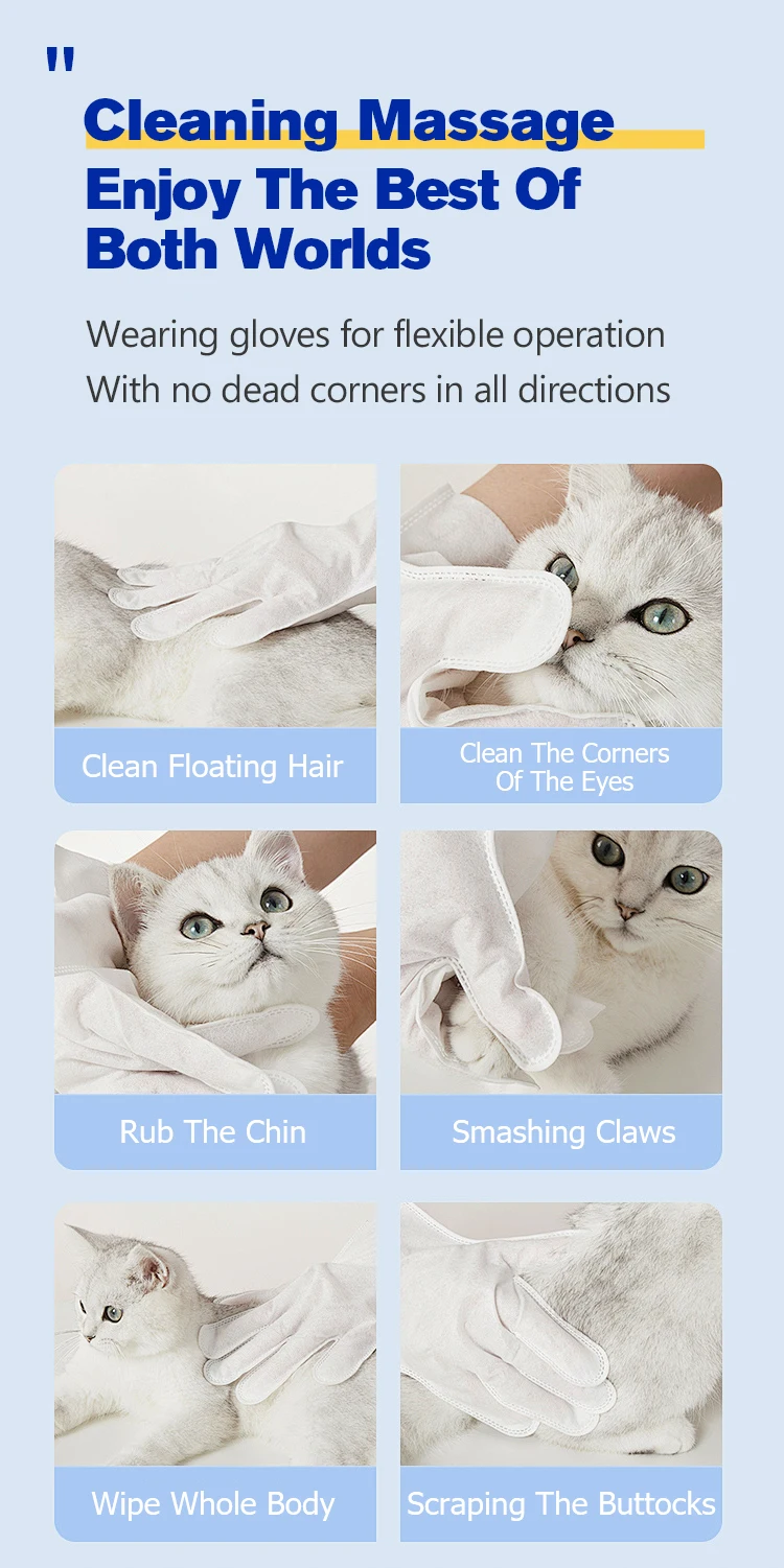 Best Selling Customizable Wet Cleaning Wipes for Dogs Antibacterial Pet Grooming Gloves from Factory