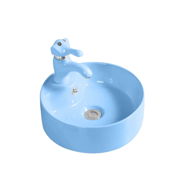 Современный круглый детский сад красочный умывальник для детей с одним отверстием кран креплением на унитаз детской ванной комнаты синий