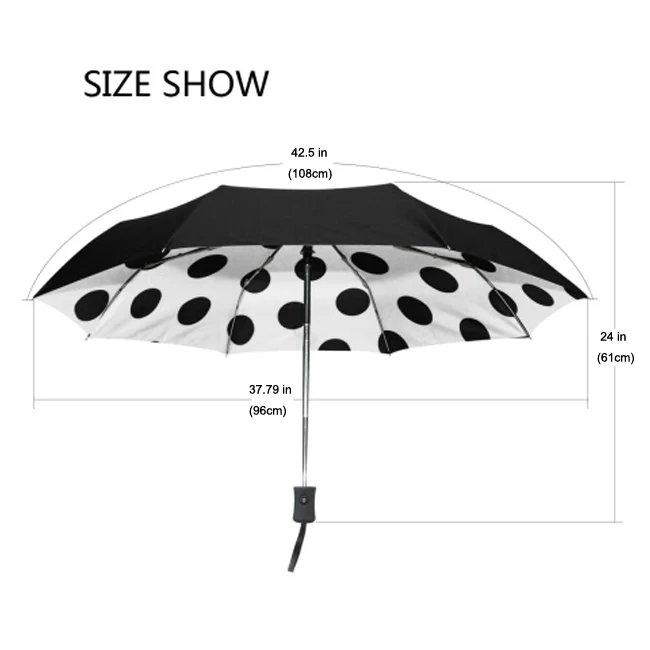 Black and White Polka Dot Automatic Folding Umbrella for Lady