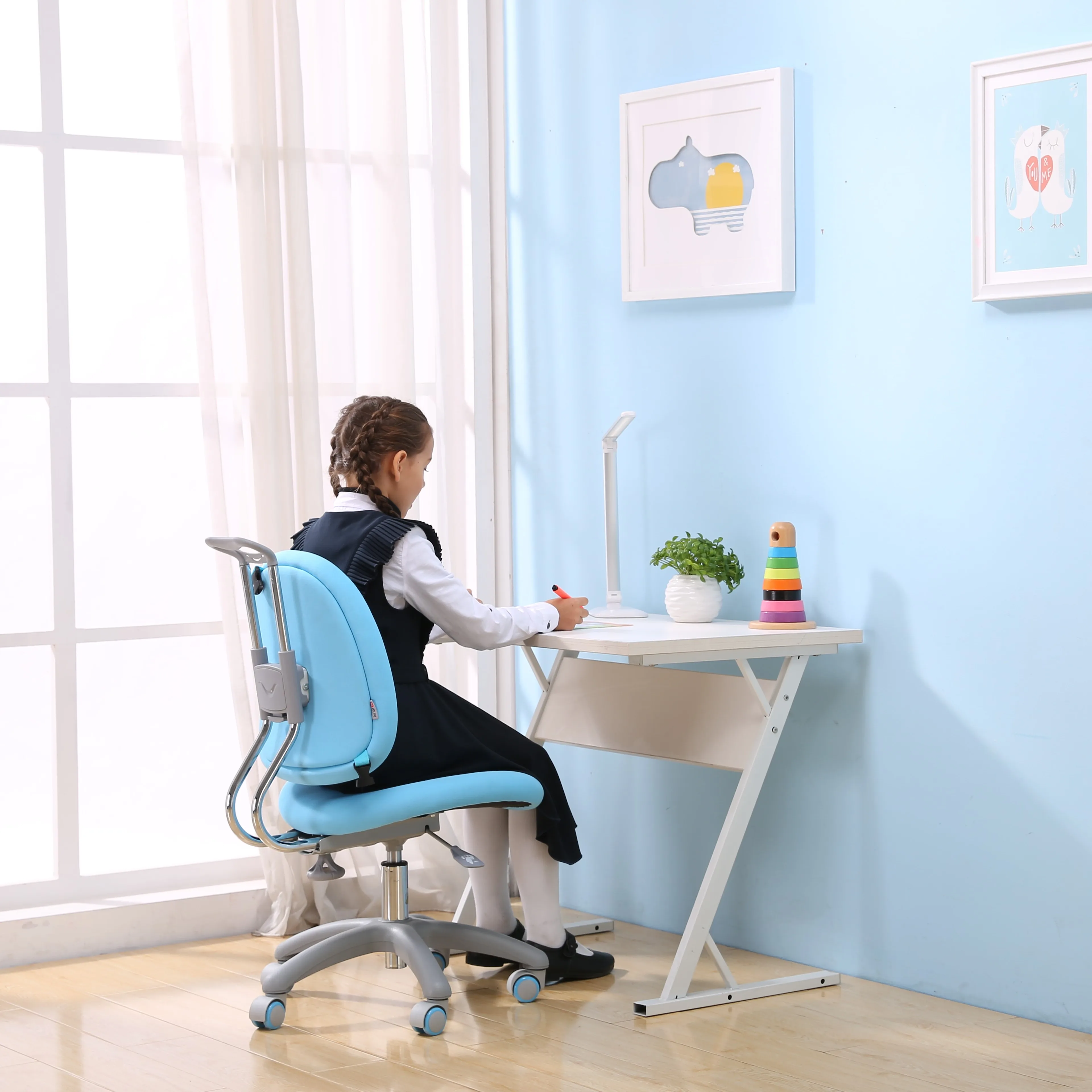 
Wholesale Children Baby Furniture Sponge Fabric Seat Kids Swivel Study Learning Table Chair 