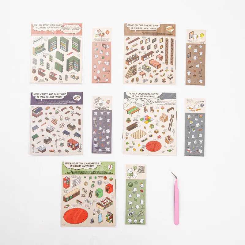 JHM Make Your Own Store Miniature Scene Sticker 92pcs Kawaii Transparent Cartoon Decorative Scrapbooking Supplies Sticker