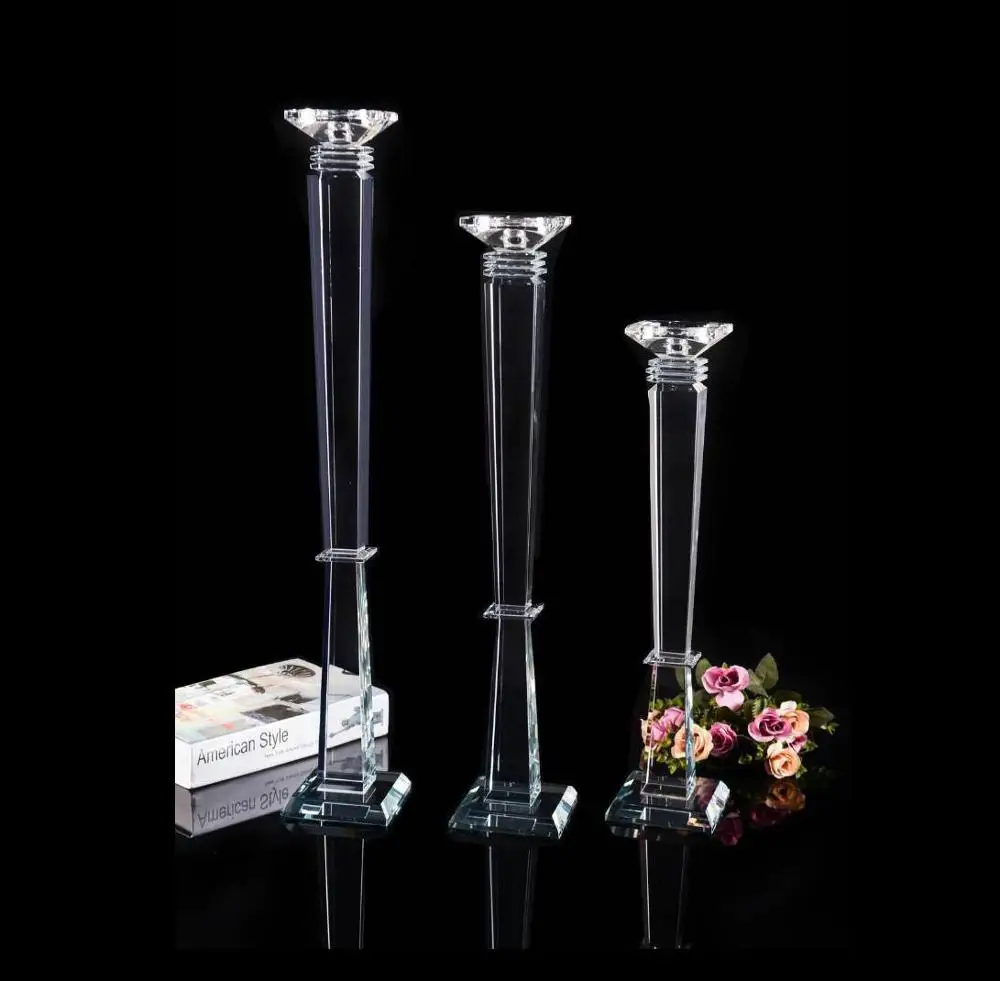 Wholesale Factory Large Wedding candlestick crystal pillar candelabra glass candle holder table decoration centerpieces on sale