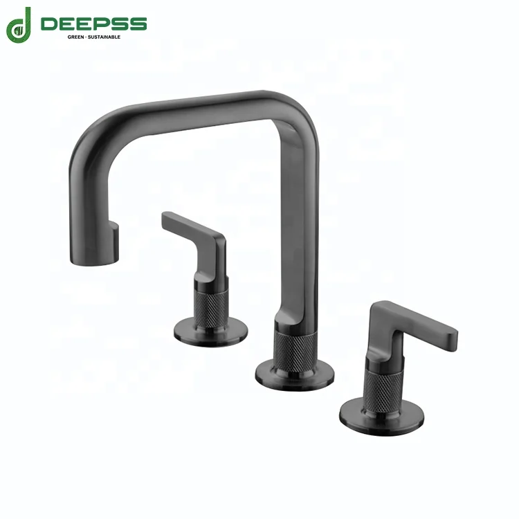 Deepss 8 inch brass gold bathroom sink faucets double handle modern 3 holes basin faucet hot cold water tap