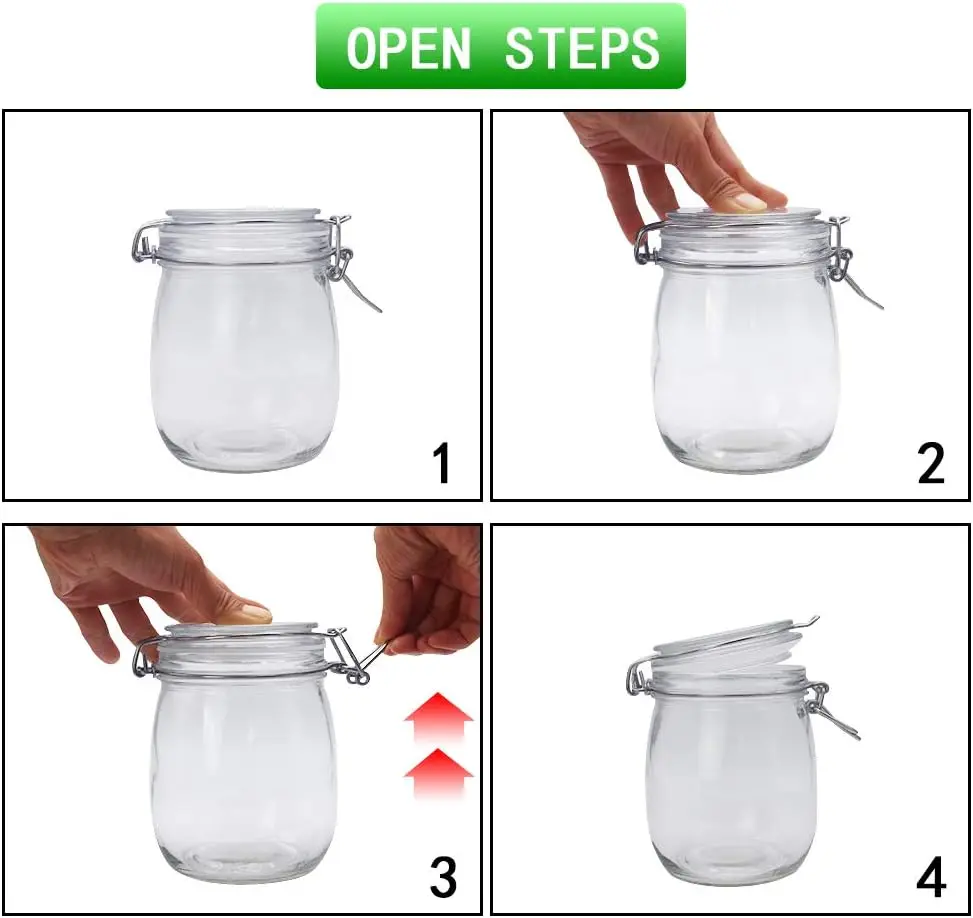 Empty 250ml 500ml 750Ml 1L Airtight Clamp Clip Lid Food Storage Glass Mason Jars With Flip Top Lid
