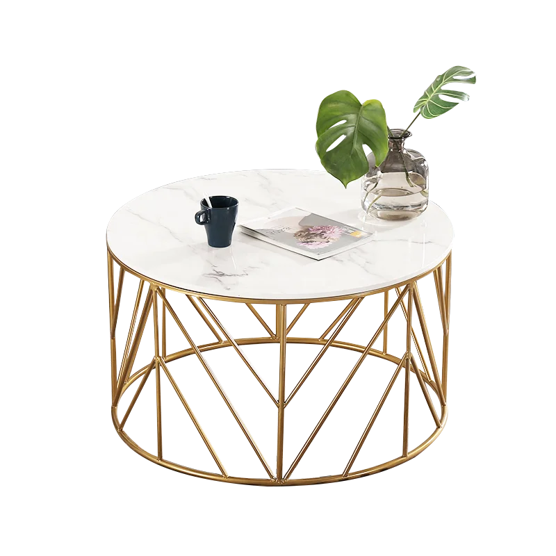 
Living Room Furniture Round Coffee Side Table Simple iron tea table SINTERED STONE coffee tables 