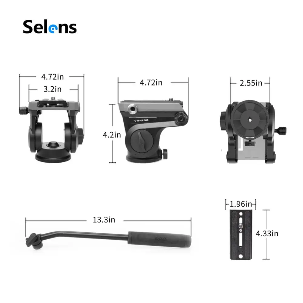 Selens VH-500 Panoramic Fluid Hydraulic Damping Tripod Head Video Ball head with handle For camera