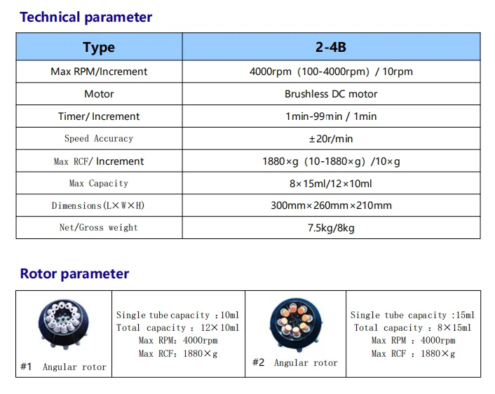 Micro low speed centrifuge with maximum capacity of 8 * 15ml / 12 * 10ml and weight of 7.5kg laboratory centrifuge