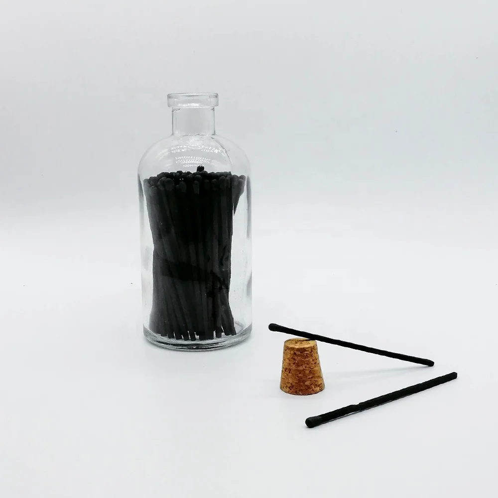 Пользовательские разноцветные бутылки стеклянная банка цветная головка защитные спички черные спички