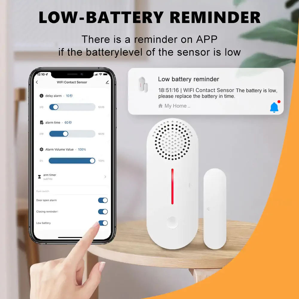 Home Security Alert Security Alarm Wifi Door Sensor Detector,Smart Wireless Window Door Open Or Close Sensor Works With Alexa