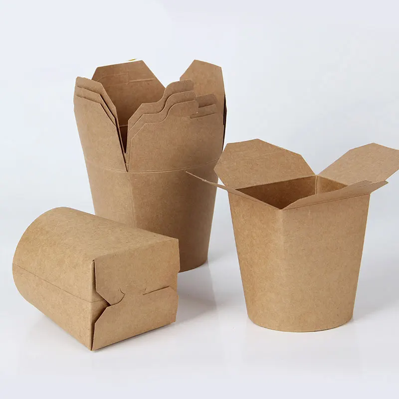 Disposable noodles bucket Kraft noodles bowl kraft paper round bottom cup pasta cup square bucket takeout fast food packaging