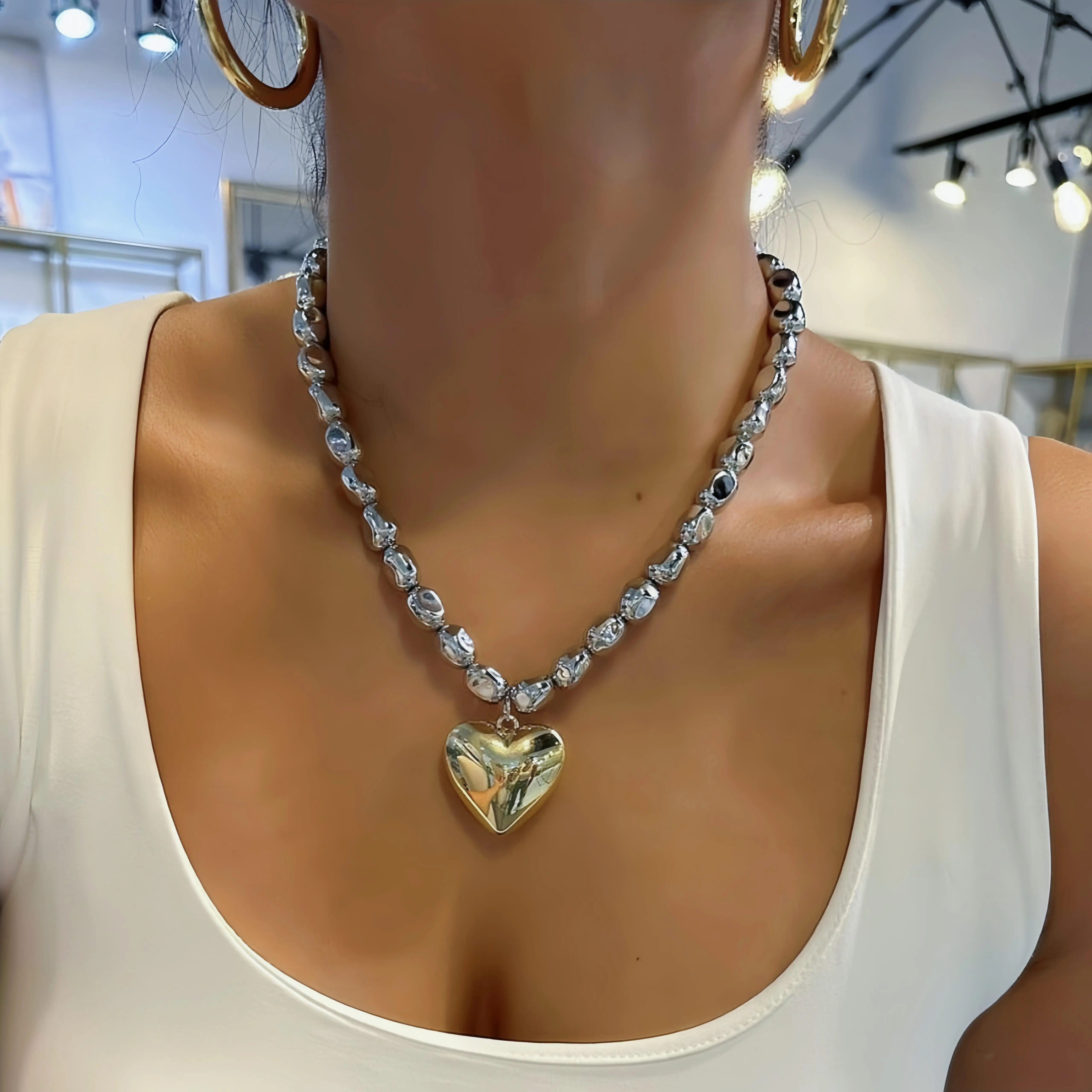 2024 New Chunky Geometric irregular beaded choker 18k gold 925 silver plated tarnish free fashion jewelry Necklace for women