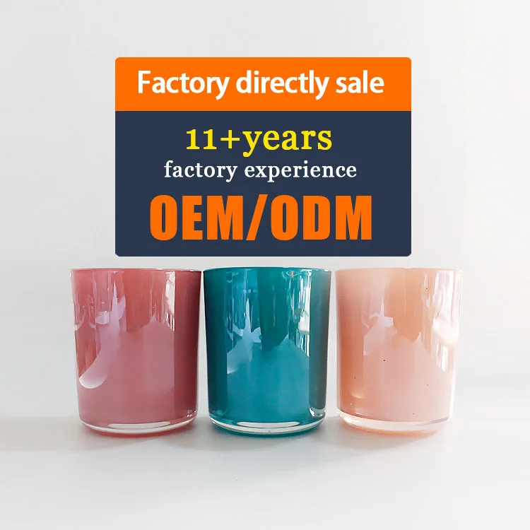 FengJun large tall Colorful pink bule Champagne ion plating recycled empty glass 16 oz candle jar with curved bottom custom