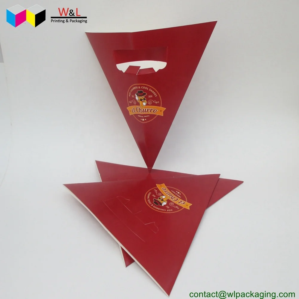recyclable food grade triangle cone shape paper waffle box paper egg bubble waffle box holder carrier for waffle