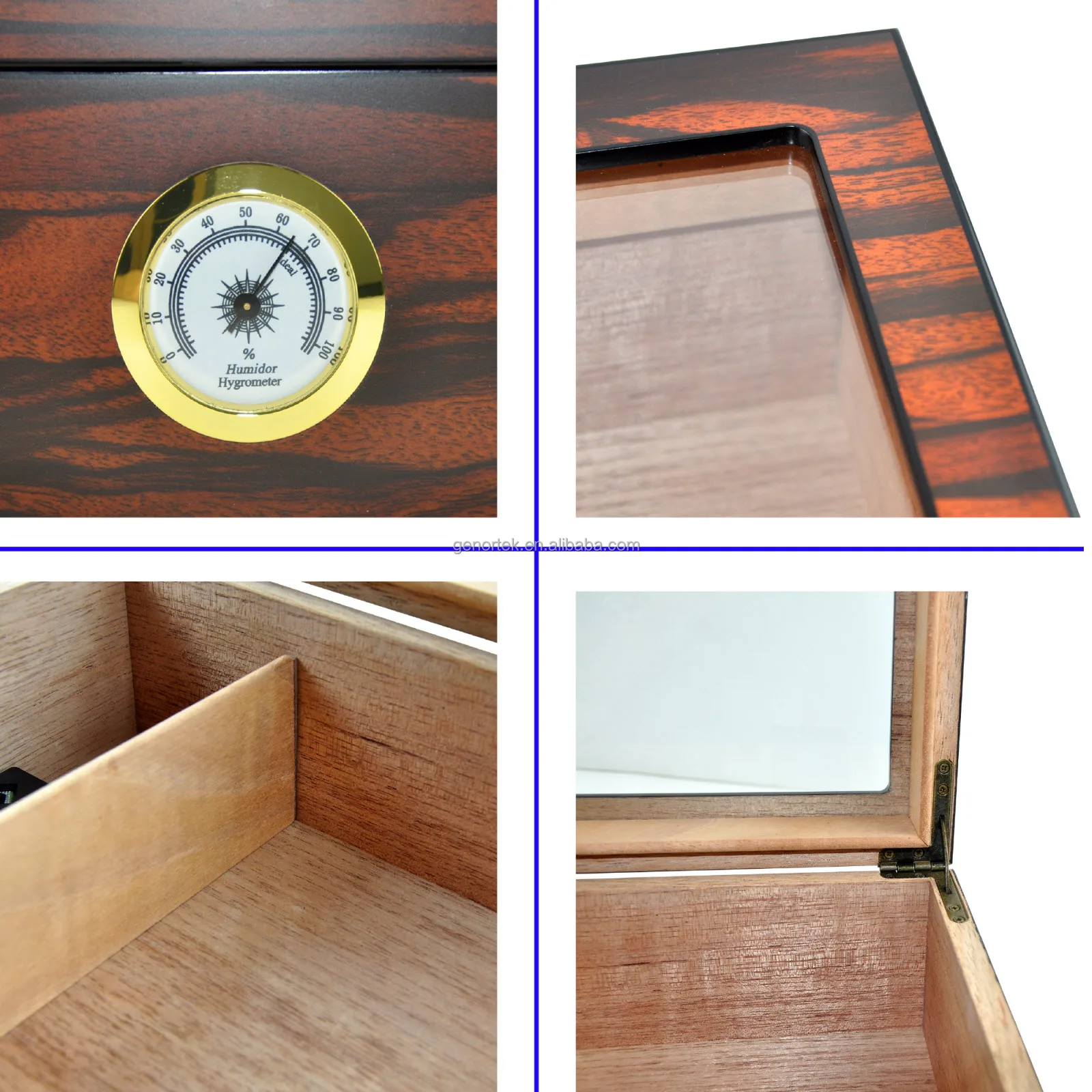 Wholesale Custom Portable Cedar Wood Cigar Case 25-50 Count Luxury Tempered  Glass Top  Wooden Cigar Humidor
