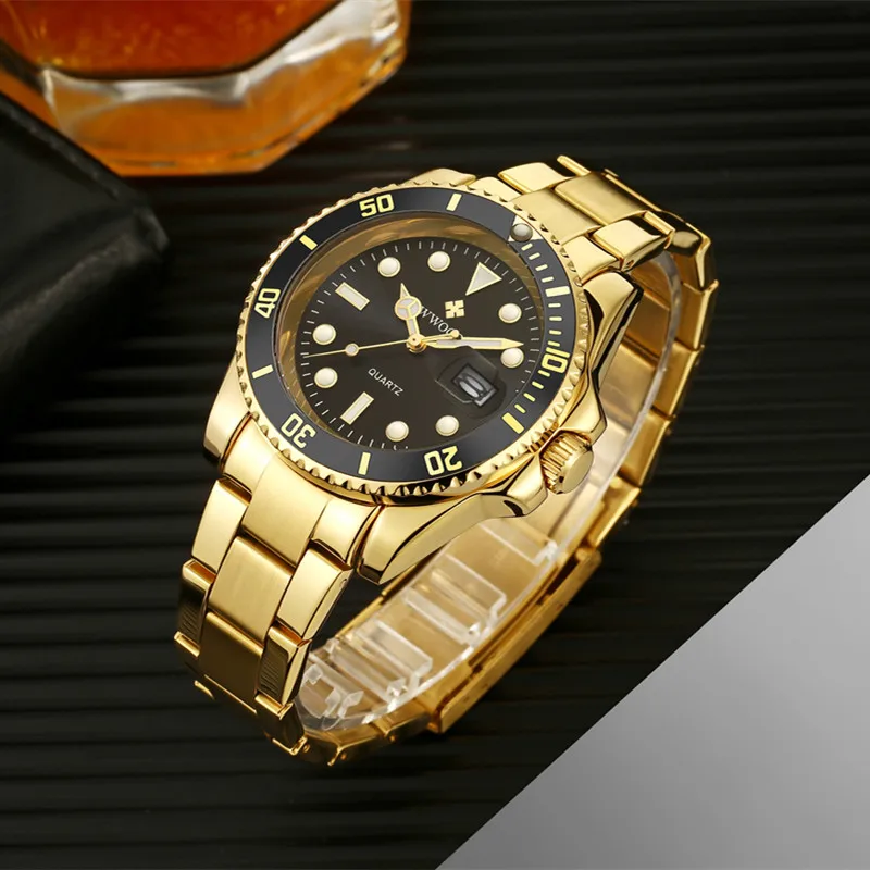 WWOOR 8878 Business Customized 3ATM Waterproof Mens Watches Black Stainless Steel Strap Quartz Wristwatches Sports Watches