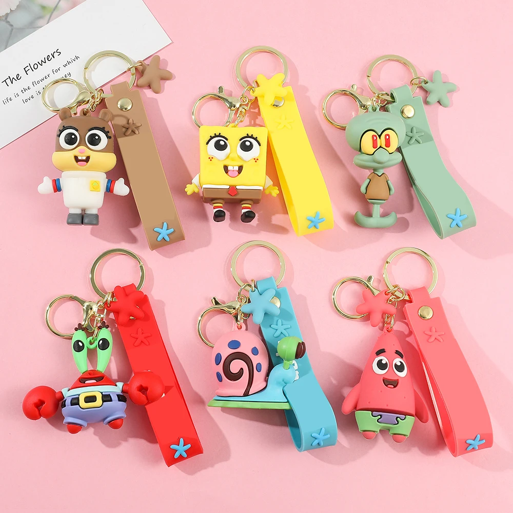 LC051/LC052 Keyrings Popular Cartoon Anime Keychains Patrick Star Eugene H. Krabs Sandy Cheeks Gary Key Rings Decoration Gift