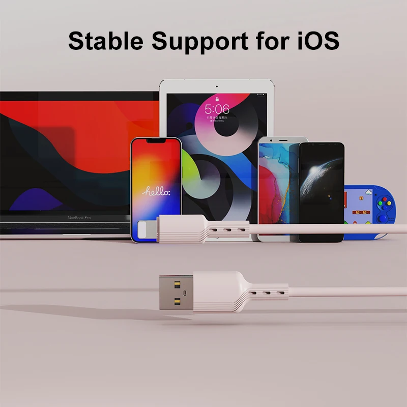 Pink 1 meter data cable  USB to Lighting 2.4 A Liquid silicone for Mobile Phone