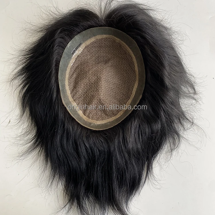 Wholesale High Quality Men Hairpiece Mens Hair Replacement System Slik Base Indian Human Hair Prosthesis Male Wig Toupee for Men