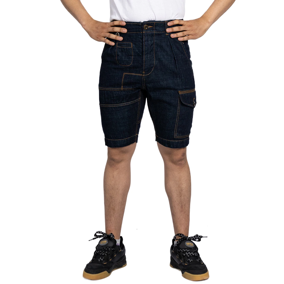 Factory Wholesale Dark Blue Muti Pockets Cargo Shorts for Men Designer Patchwork Denim Shorts