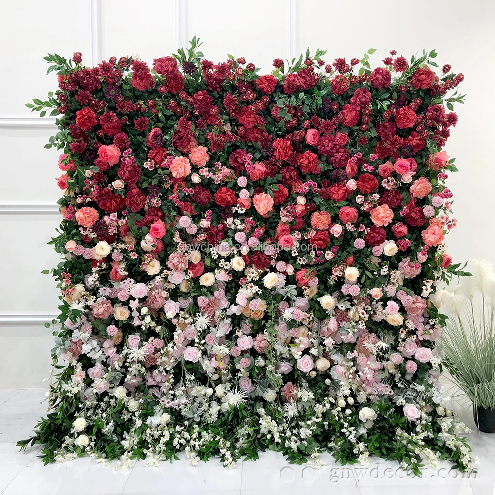 GNW Photo Background Wedding Arrangement Party Arrangement Fashion Silk Roll Up Artificial Rose Wall