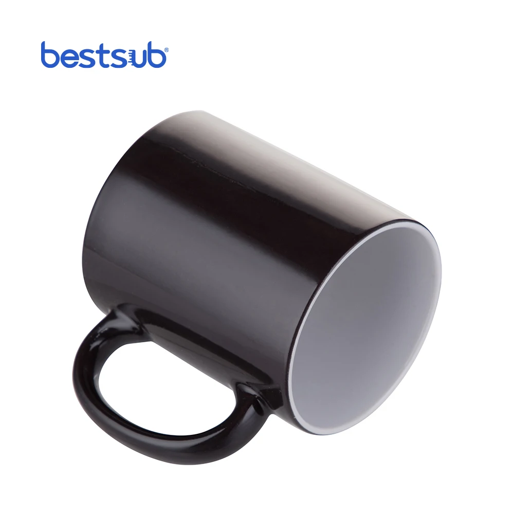 BestSub Wholesale Custom Personalized Black Ceramic Heat Sensitive Magic Color Changing Coffee Mugs for Sublimation B2CB