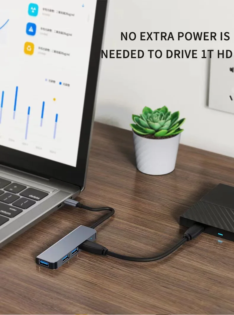 HBNKH Multiufunction Adapter Usb Type c Hub  for MacBook Pro and Type C Windows Laptops 4 port Type-c hub