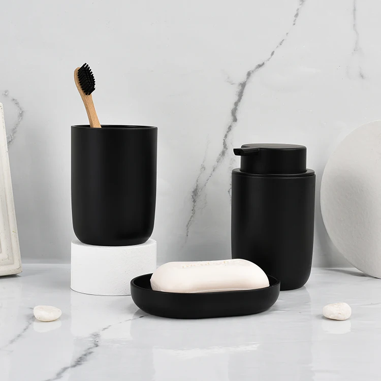 Latest Cheap Price Plastic 3 Pieces Bathroom Accessory Set with Wide Mouth Soap Dispenser