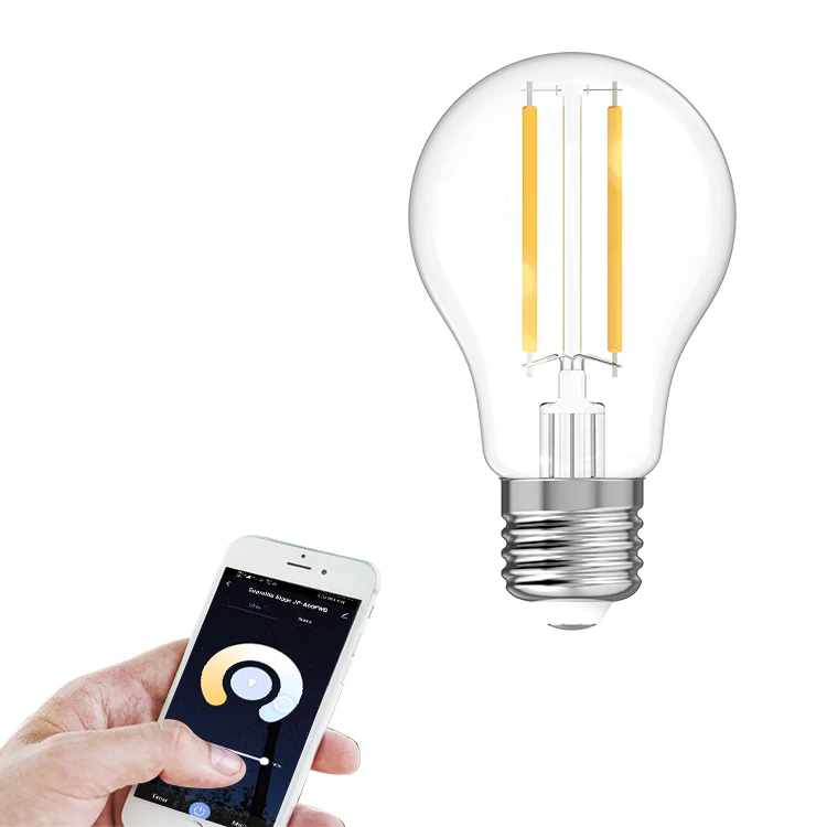 Custom Popular amber glass Body A60 ST64 E27 4W 6.5W 2200K warm white 280lm dusk to dawn sensor Smart WIFI led filament bulb
