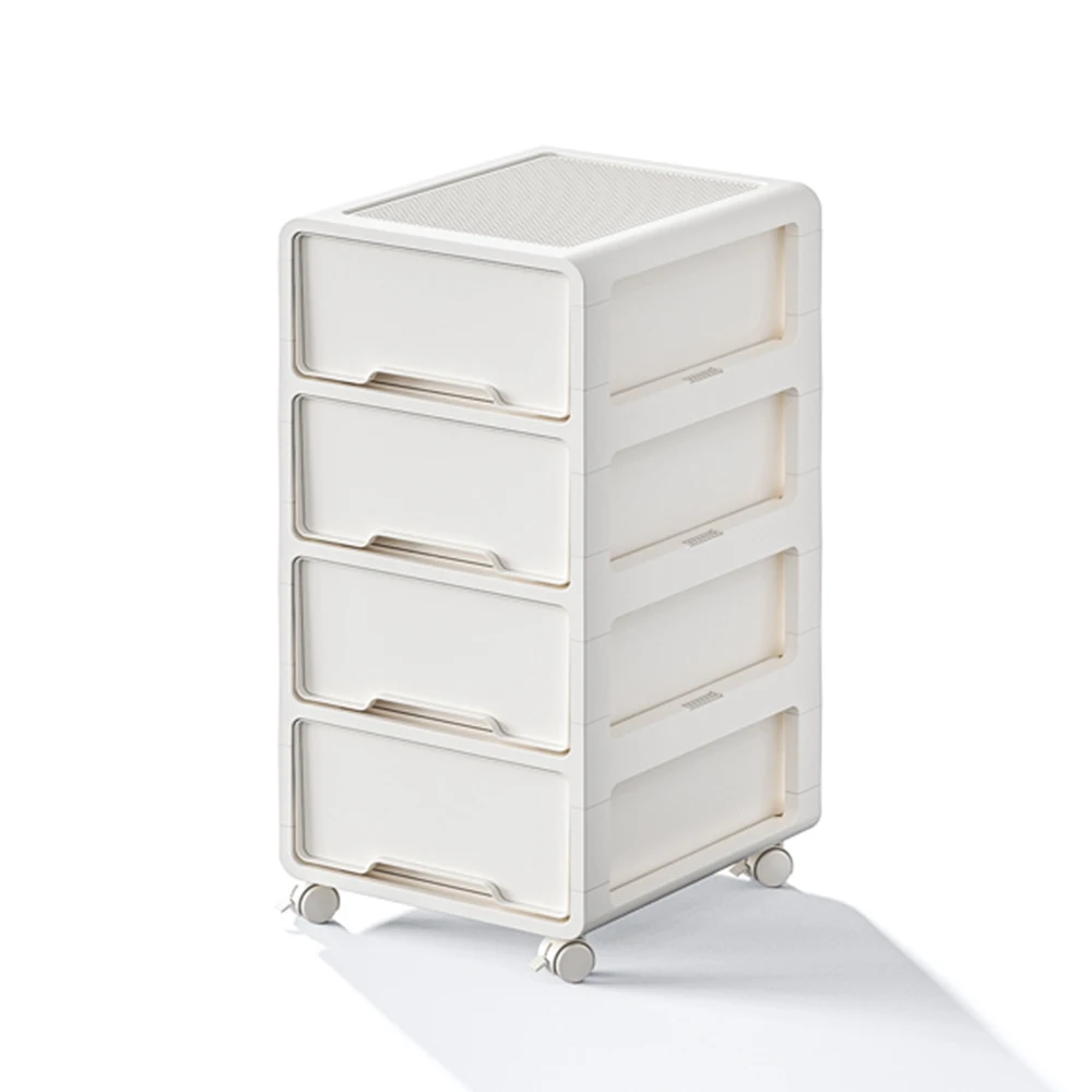 White Bedside Cupboard Plastic Drawer Organizer Storage Cabinet with Drawers