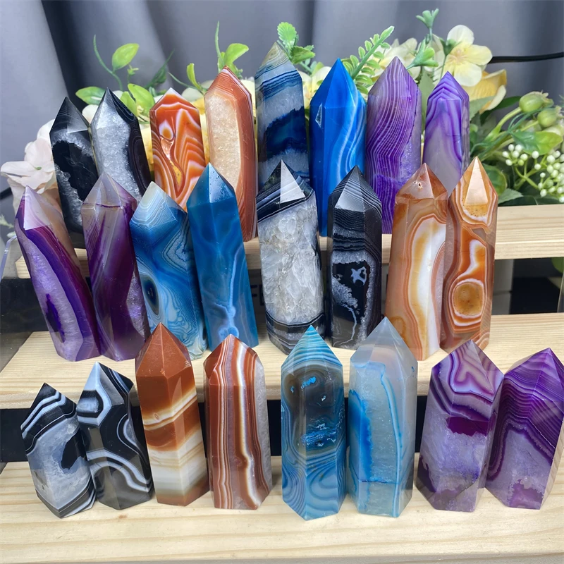 Wholesale Price Natural Crystal Healing Stone Heart Palm stone Red Blue Sardonyx Crystal Point Tower