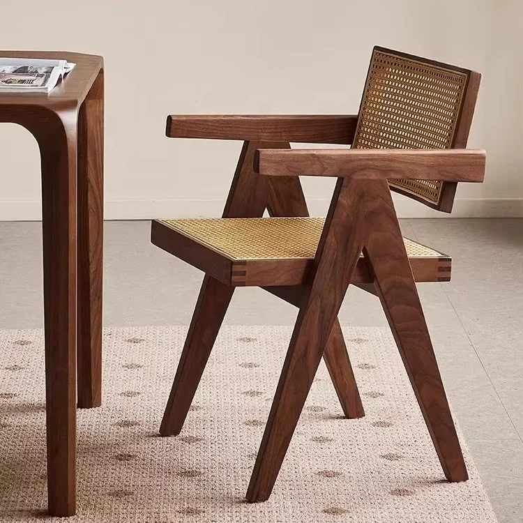 Dining Chair Walnut Wood Modern Solid Design with Custom Backrest for Home Outdoor North American Black Home Furniture Wooden