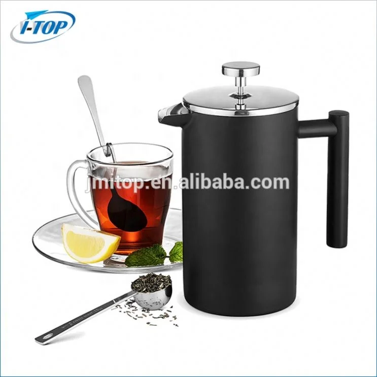 Good quality stainless steel coffee pot double wall french coffee plunger with black plating