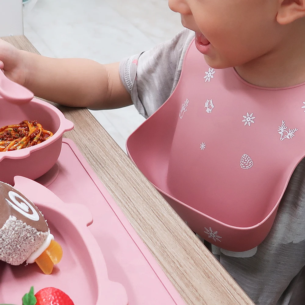 silicone baby feeding set bowl with spoon lfgb cute adult silicone baby teething feeding bib waterproof packaging with catcher