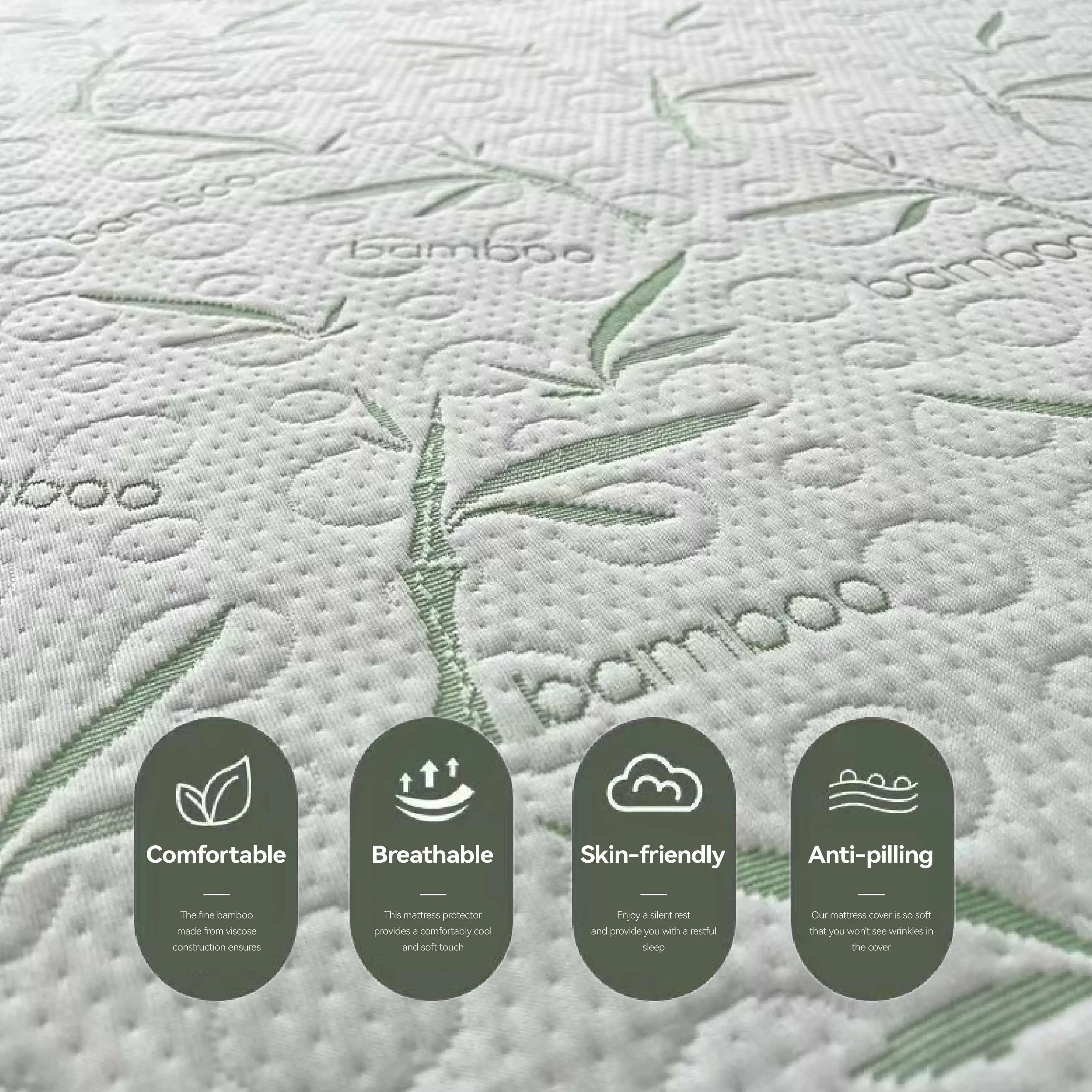 Mattress Protector Breathable Bamboo Viscose Waterproof Queen Size Mattress Pad Cover with 6-18 inches Deep Pocket