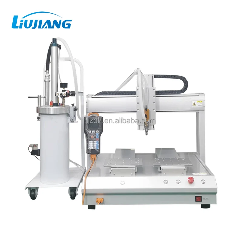 Liujiang twin table 4 axis automatic desktop glue robot machine 30cc/50cc/70ml dispensing unit