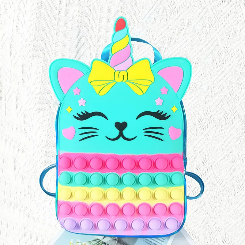 Latest Sensory Pops Boy Girl Backpack Customizing  Logo Cartoon Silicone Pop Push Bubble Anti-stress Fidget Backpack Student Bag