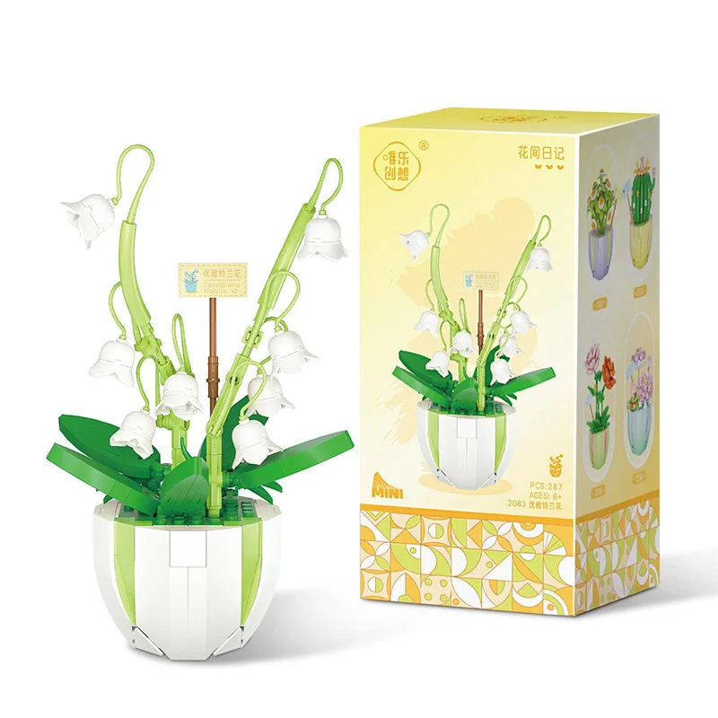 2083 Mini Flower Building Blocks Set Lily of the Valley Bonsai Potted Plants Decor Home Office DIY Bricks Toys for Adults Kids