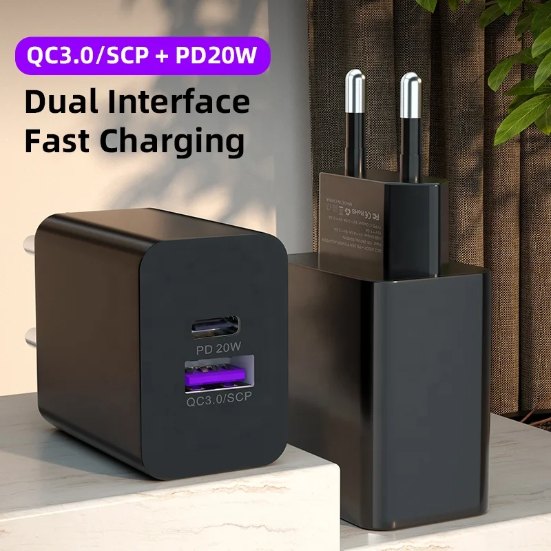 Mobile Phone Accessories Dual Ports Wall Charger PD 20W Type C Power Charge Adapter QC3.0 Fast Charging Wall Adapter Factory