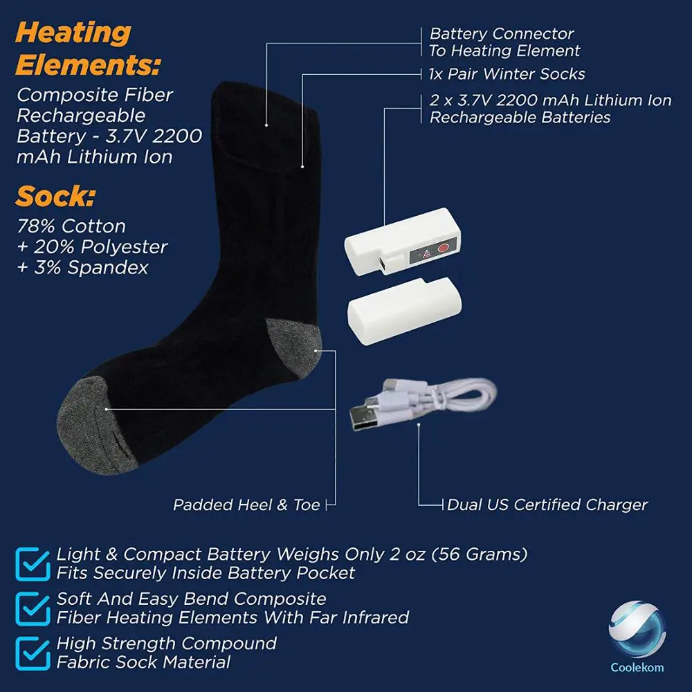 Wholesale Custom Rechargeable Battery 3 Heating Settings Thermal Sock Winter Skiing Electric Heated Socks Warm Cotton Socks