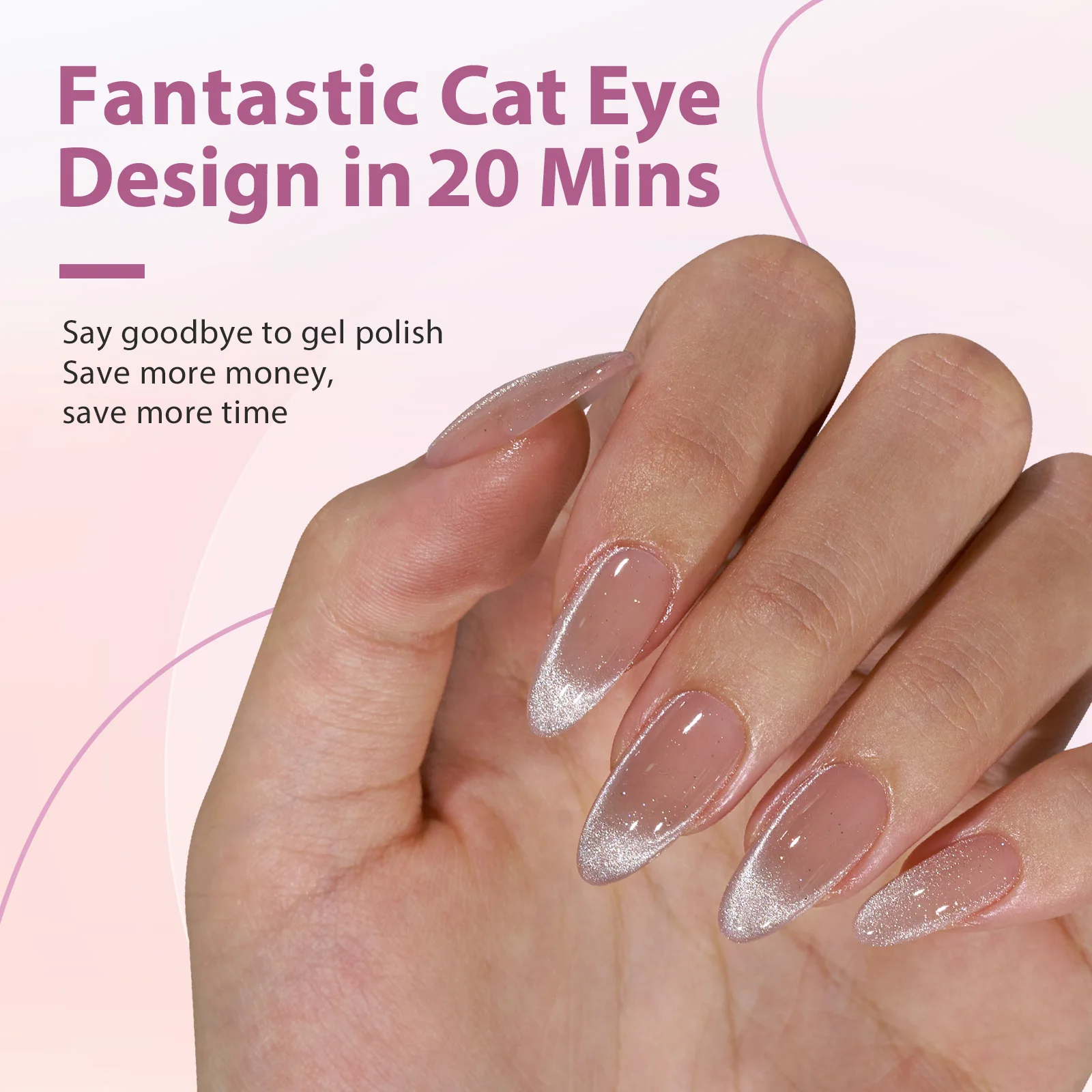 BTArtbox 150pcs Luxury Cat Eye Matte Gel X-Coat Tips Medium Almond Nail Tips Fade Press On Fake Nails Supplies