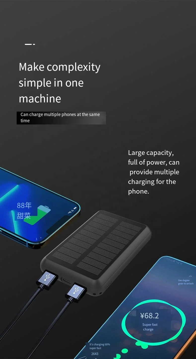 portable new products PD22.5W  solar charger 10000mah power bank with 15W fast charging for mobile phone