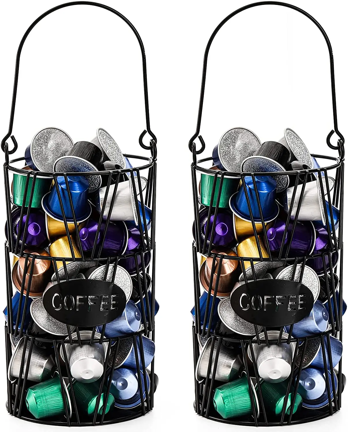 Large Capacity Black 2 Pack Table Kitchen Metal Wire Espresso Storage Coffee Pod Basket with Handle