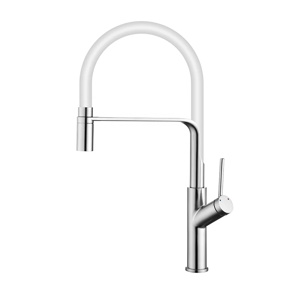 Modern brass quality single lever brush nickel finished flexible pull down kitchen sink faucet tap