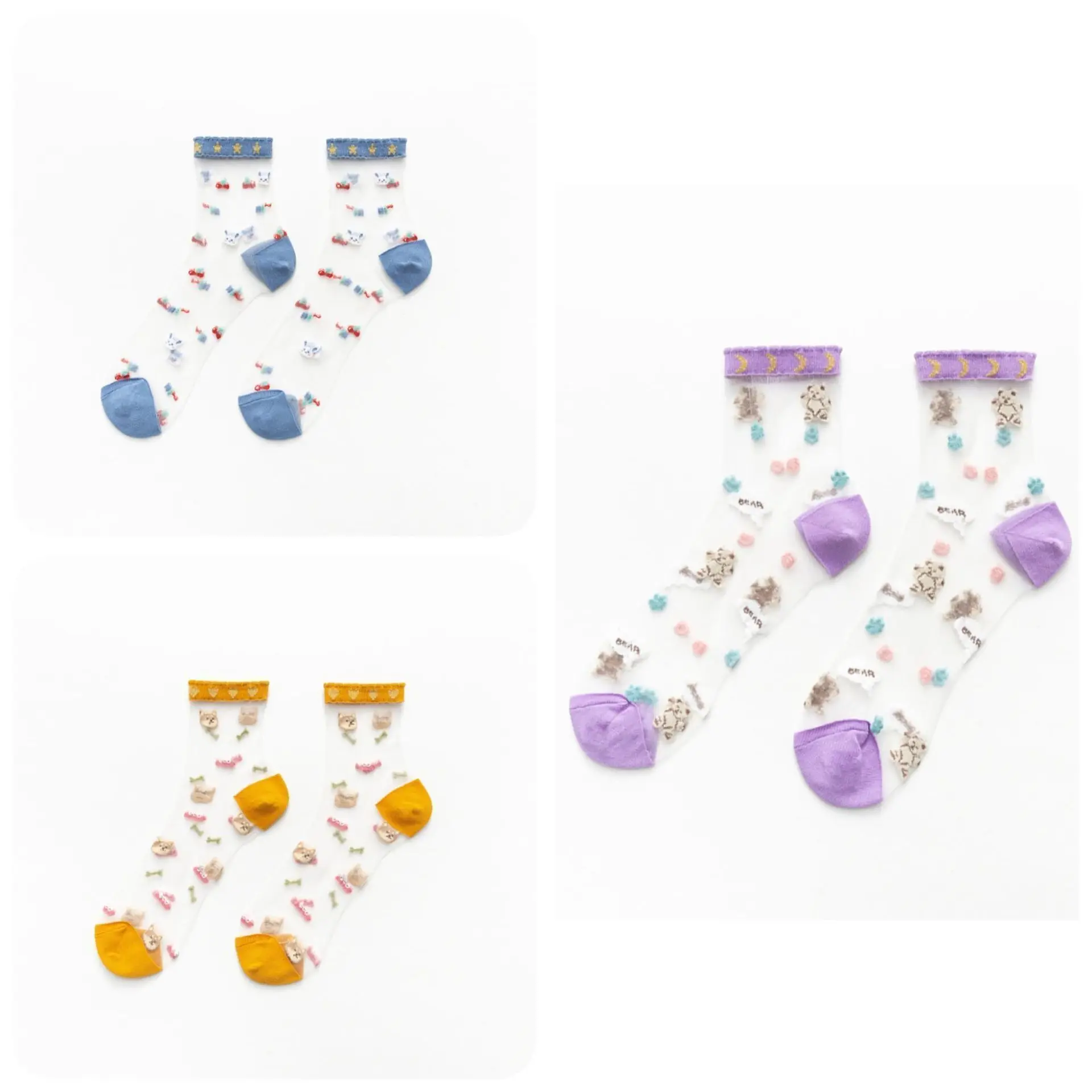 Wholesale Summer Girls Transparent Glass Fiber Thin Socks Jacquard Crystal Fiber Long Stockings for Women