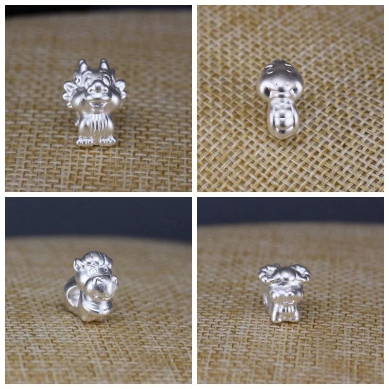 Fine 13mm S999 Sterling Silver Bead Personality Animal Zodiac Charm Loose Beaded For DIY Jewelry Accessories