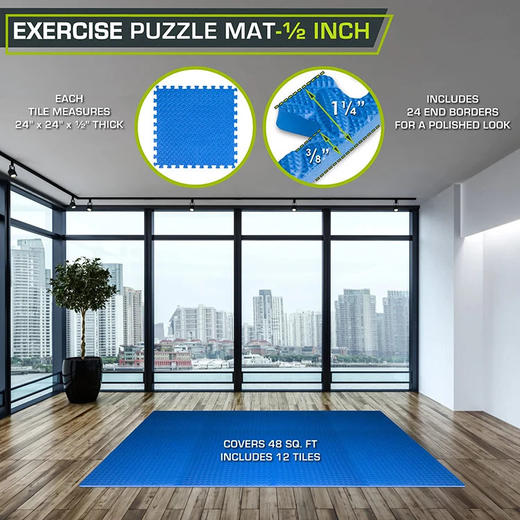 Gym Flooring Interlocking EVA Soft Foam Floor Puzzle Play Workout Exercise Mats