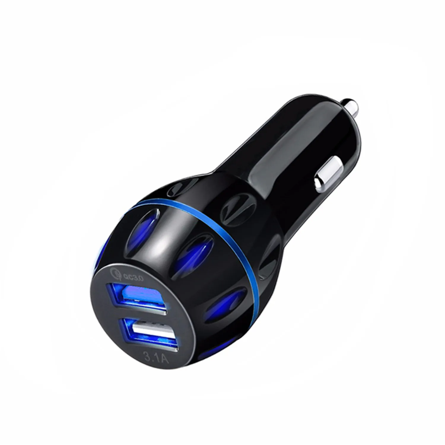 Vnew top seller portable White/Black Qc3.0 dual ports bowling shape usb car charger with LED light
