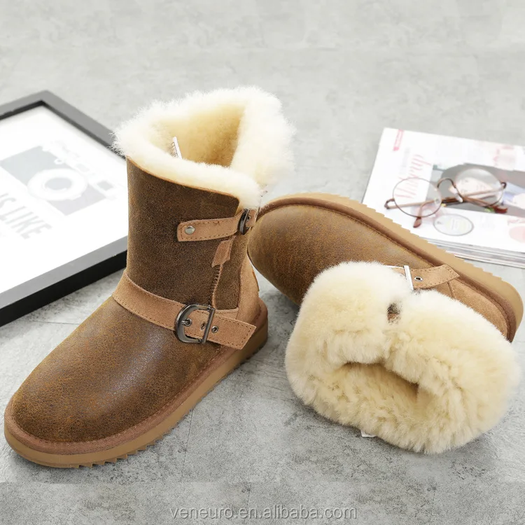 Autumn winter wear shoes ladies sheepskin women and men middle height snow boots