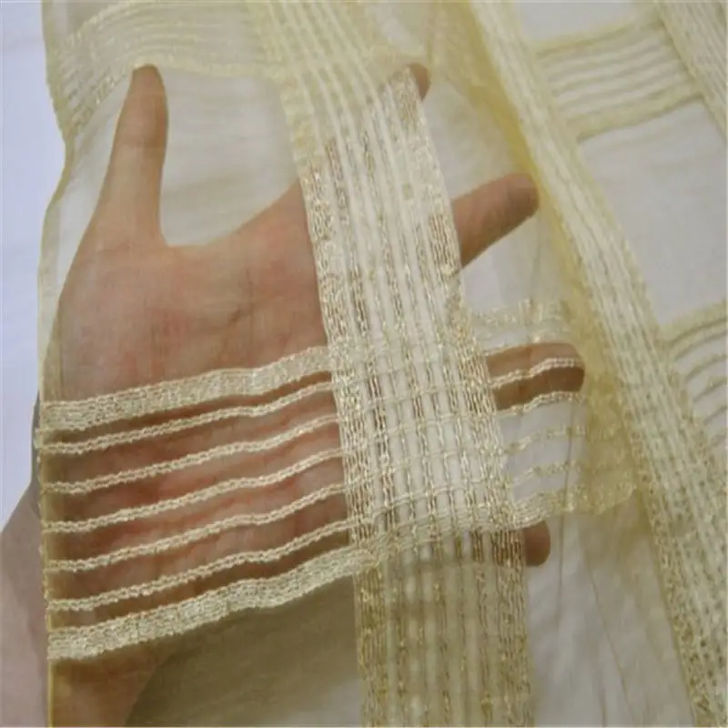 Bright Yellow Color with Check Design Silk Blend Cotton Fabric with Wholesale Price from Factory