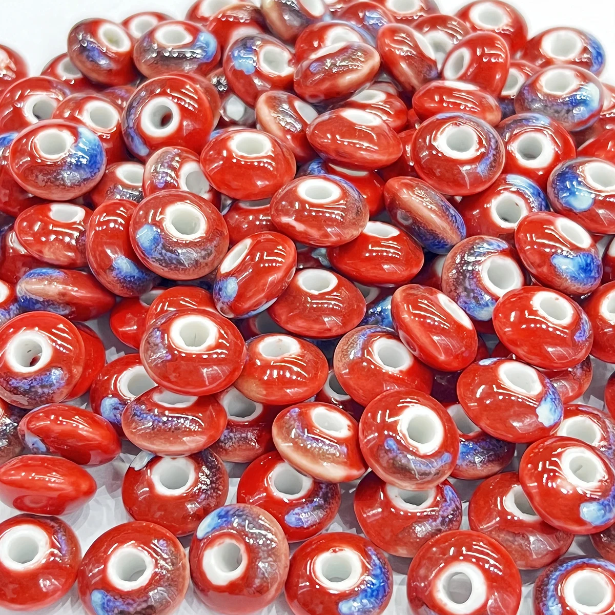 Wholesale 12mm Flat Round Shape Pattern Colorful Fancy Porcelain Beads Ceramic Beads For Jewelry Making Supplier